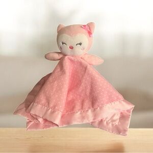Carters Child Of Mine Pink Owl Lovey Plush Polka Dot Rattle Security Blanket
